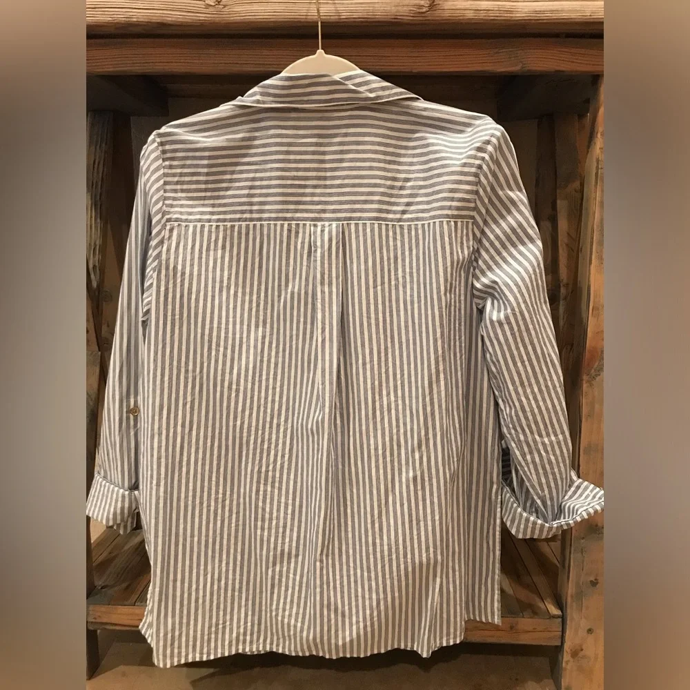 *Michael Kors* Shirt Bundle Orange Button-Down Blouse & Striped Shirt (Size L) - Picture 9 of 12